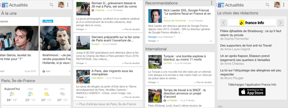 AMP sur le site mobile et l'appli Google News